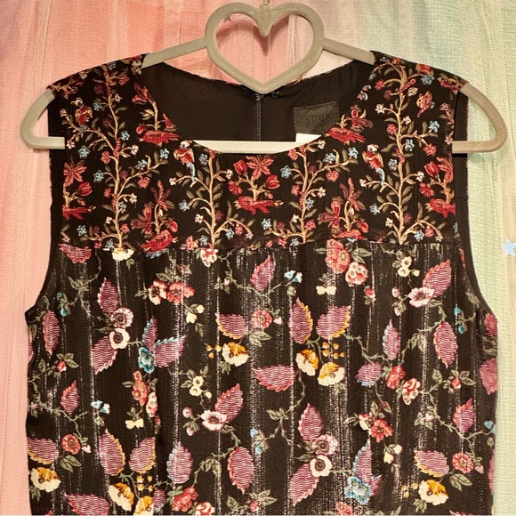 Anna Sui Black Floral Shimmering Sleeveless Zip Back Lined Dress size 4 - Picture 3 of 10